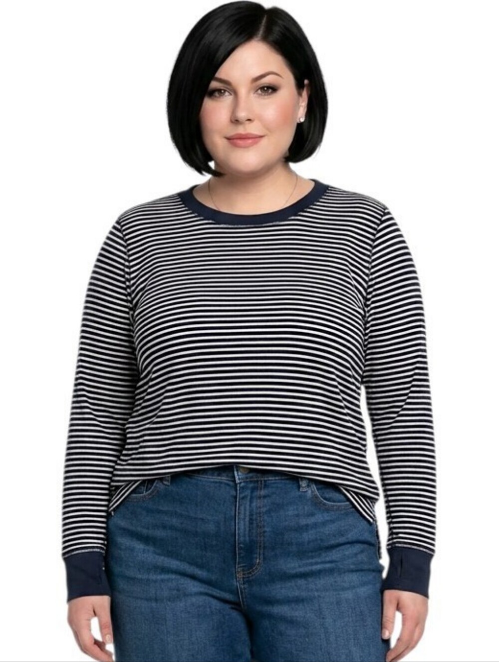 Duluth Trading Co. Navy Blue & White Striped Waffle Weave Thermal Top Size 3X